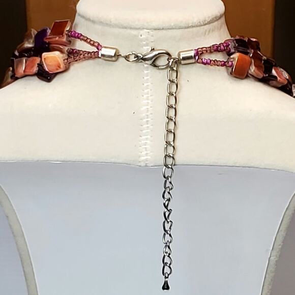 Triple Strand Purple Beaded Necklace 14" Unsigned Lobster Closure - Picture 3 of 4